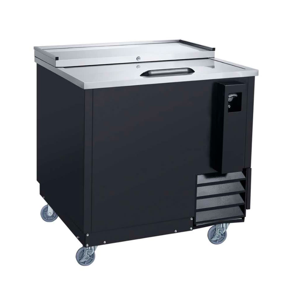 060-DHBC36 36 3/4" Forced Air Bottle Cooler - Holds (628) 12 oz Bottles, Lid Locks, Black, 1...