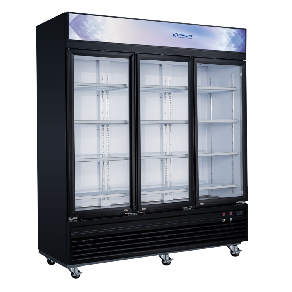 060-DSM69F 78" Three Section Display Freezer w/ Swing Doors - Bottom Mount Compressor, Black...