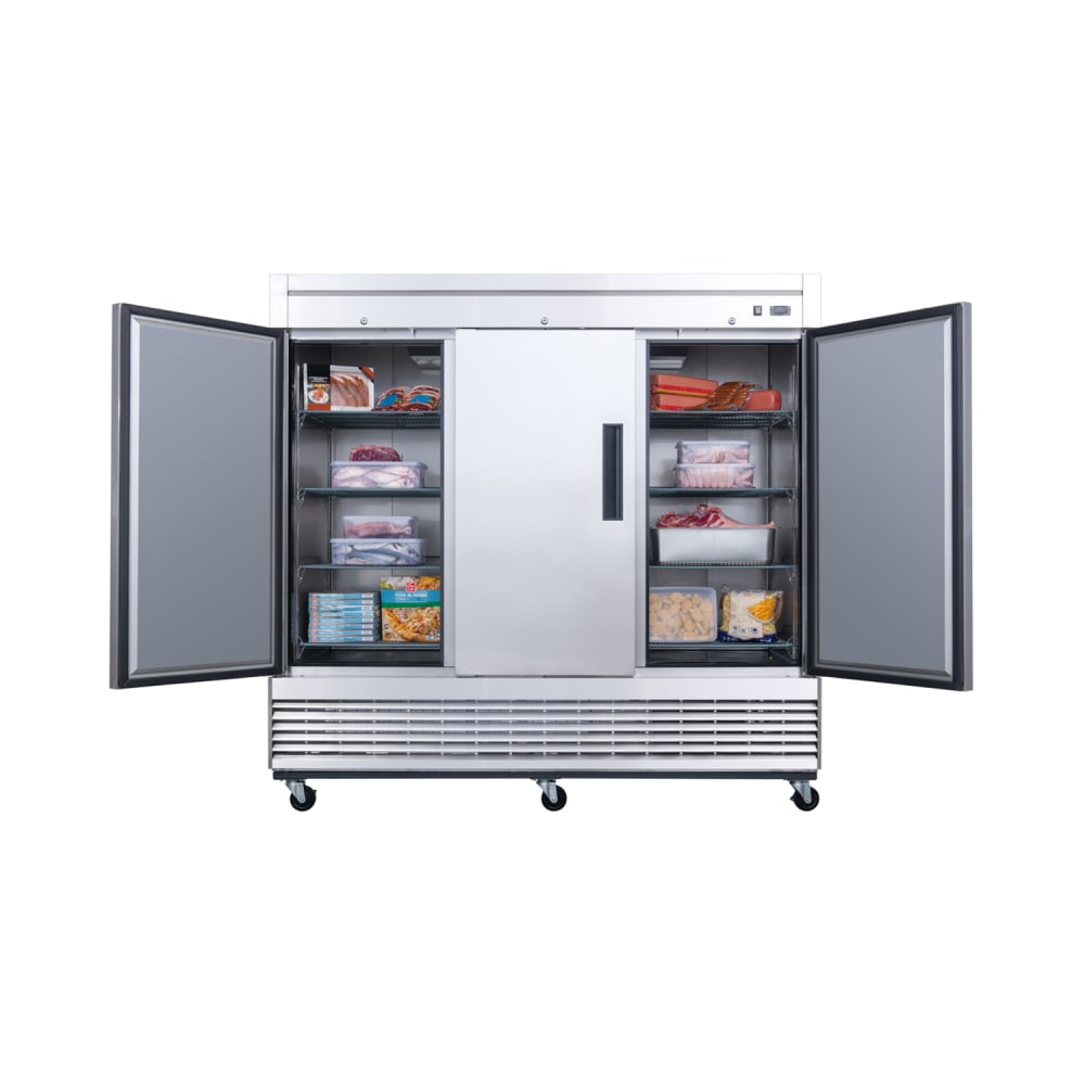 060-D83R 82 5/8" Three Section Reach In Refrigerator, (3) Left/Right Hinge Solid Doors, 115v