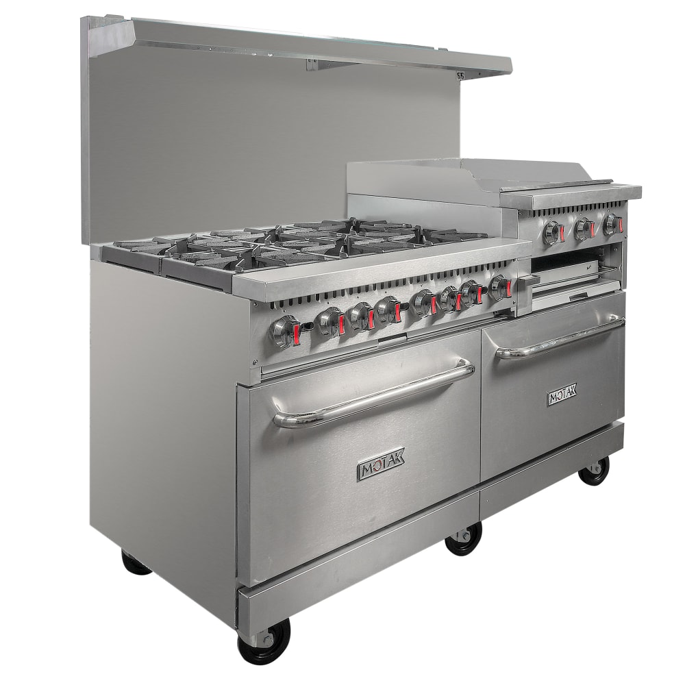 MoTak MR10-RGB24-N-C-S 60" 6 Burner Gas Range w/ Griddle & Broiler - Standard Oven, Convertible
