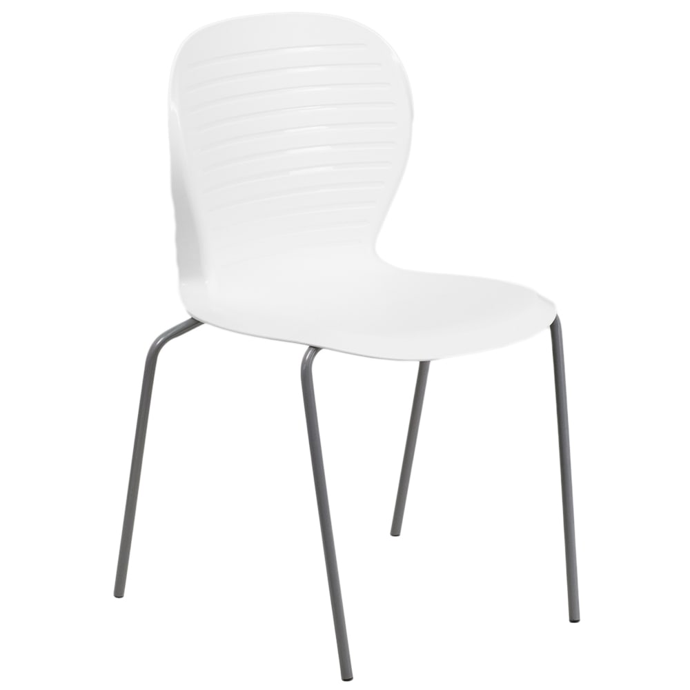 916-RUT3WH Stacking Chair w/ White Plastic Seat & Silver Frame