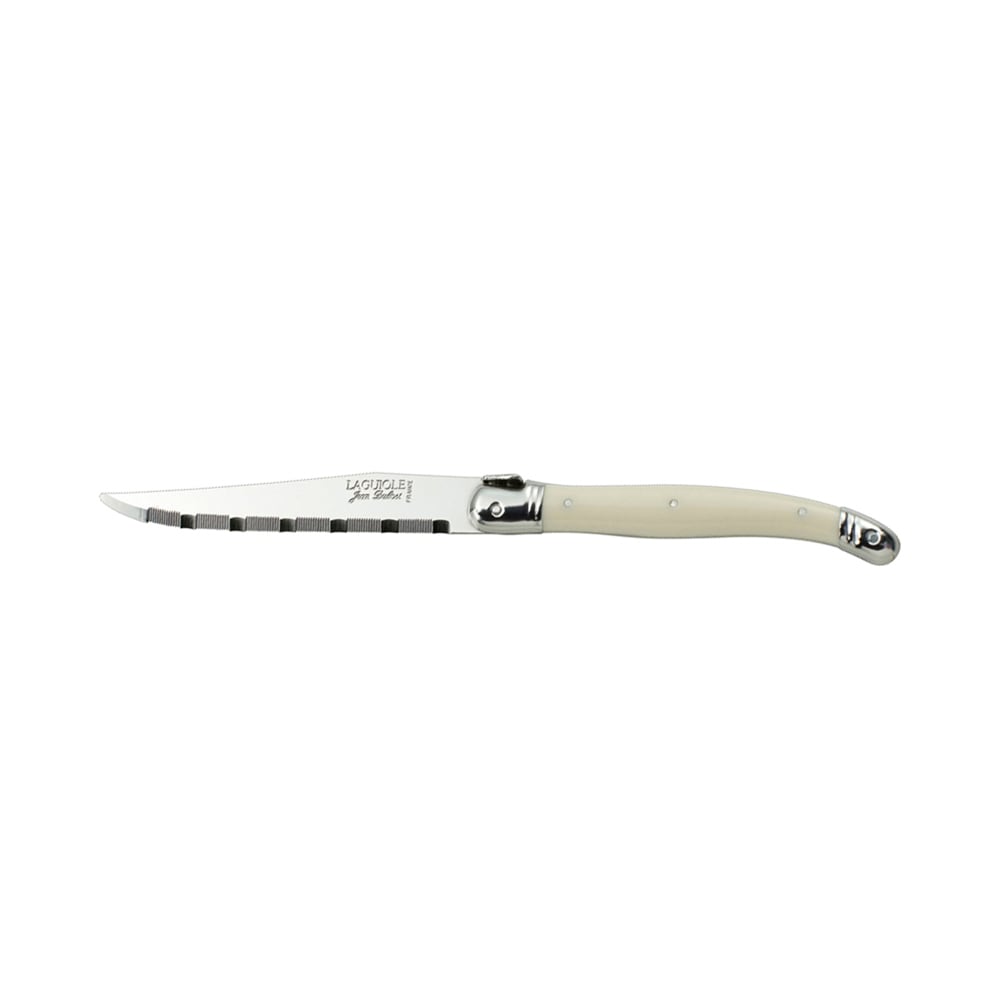 706-5393S057 9" Laguiole Ivory Serrated Steak Knife w/ Plastic Handle, Stainless