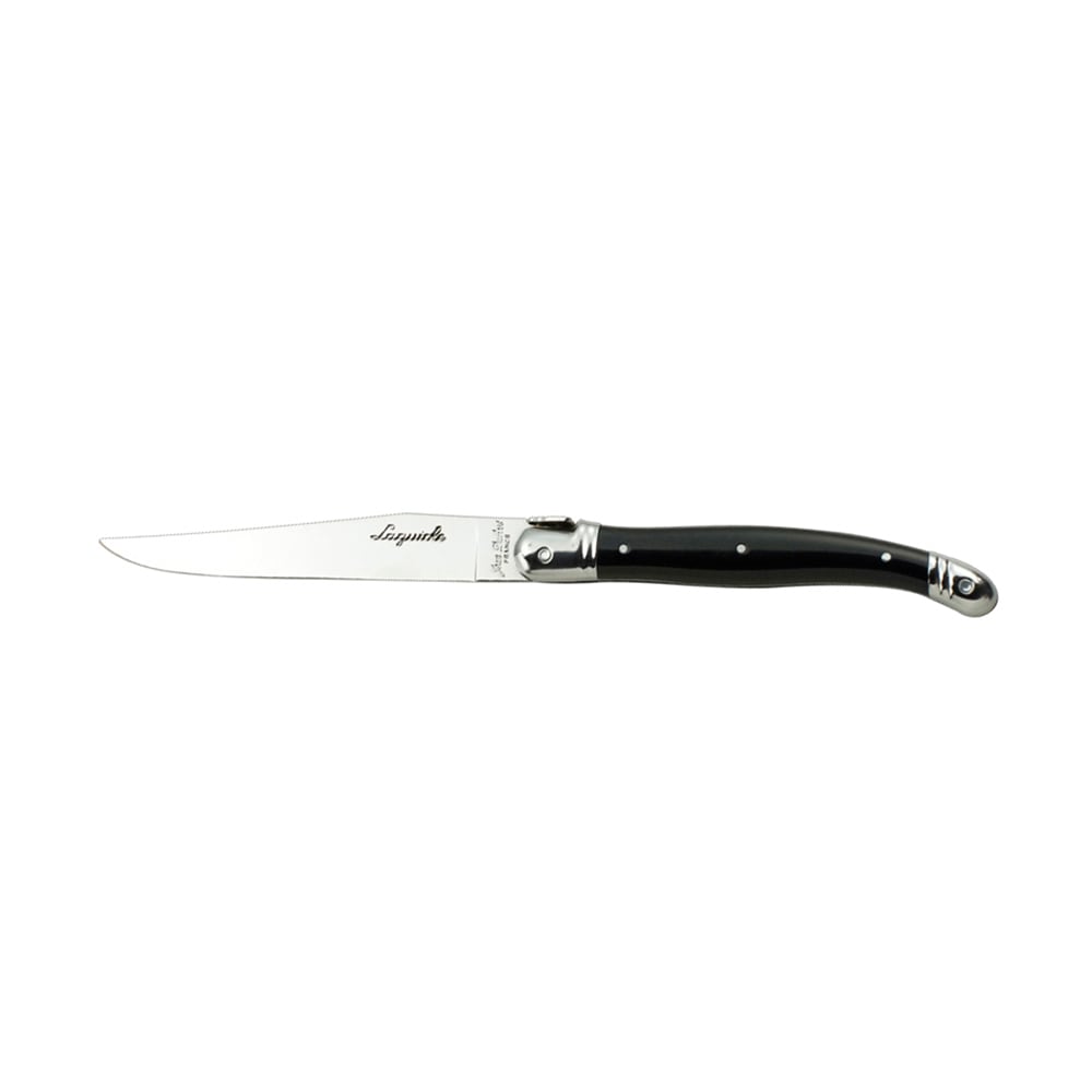 706-5392S077 9" Laguiole Black Sharpened Steak Knife w/ Curved Plastic Handle, Stainless