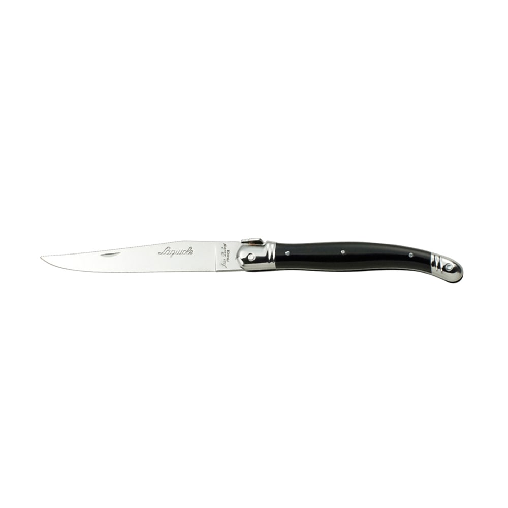706-5392S079 9" Laguiole Black Sharpened Steak Knife w/ Curved Plastic Handle, Stainless