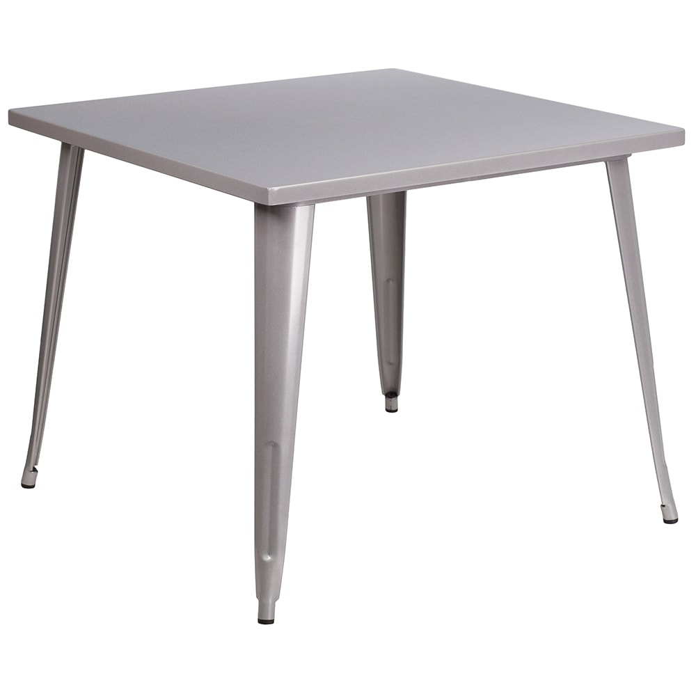 999-M155 35 1/2" Square Dining Height Table - Silver Powder Coated Metal, Indoor/Outdoor