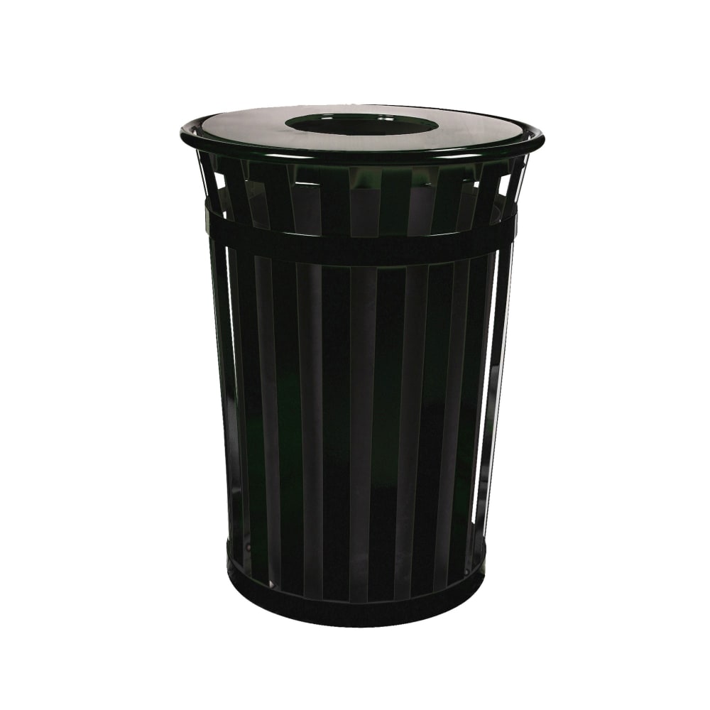 125-M3601FTBK 36 Gallon Outdoor Flat Bar Trash Can w/ Flat Top Lid, Black