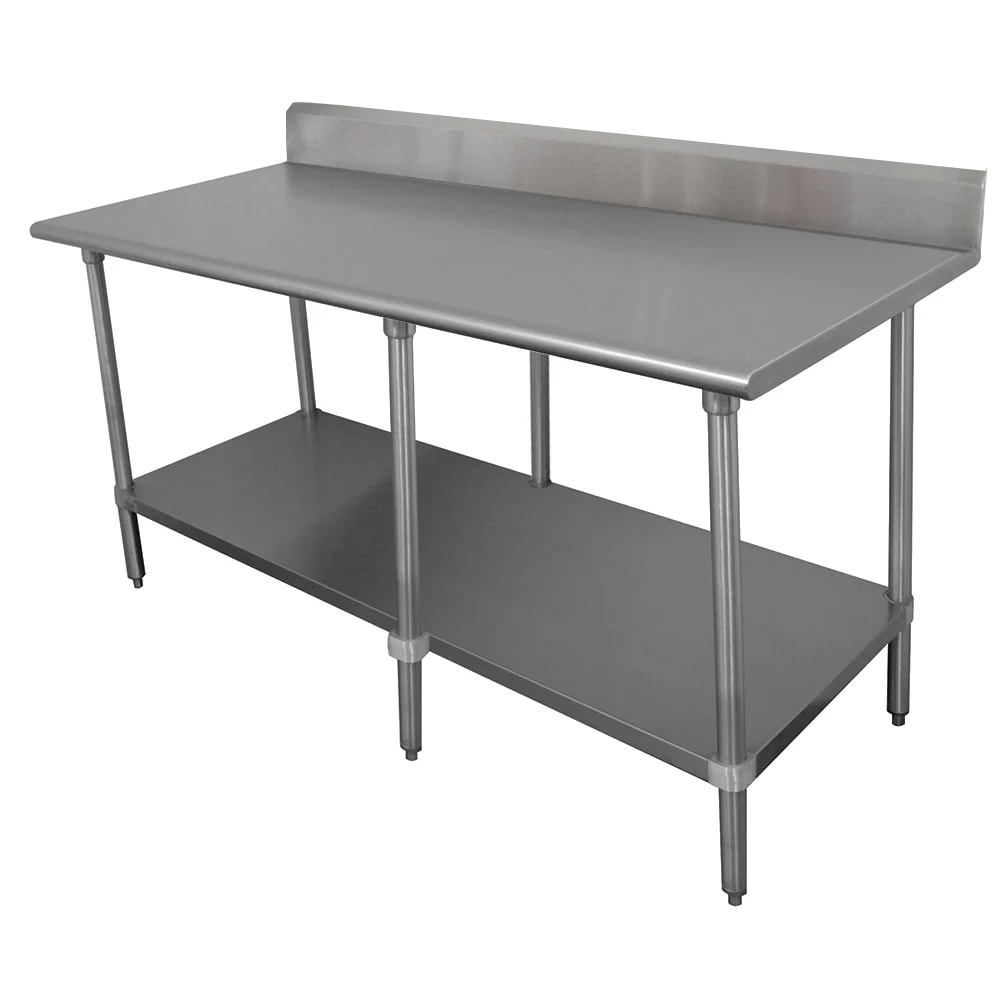009-SKG308 96" 16 ga Work Table w/ Undershelf & 430 Series Stainless Top, 5" Backsp...