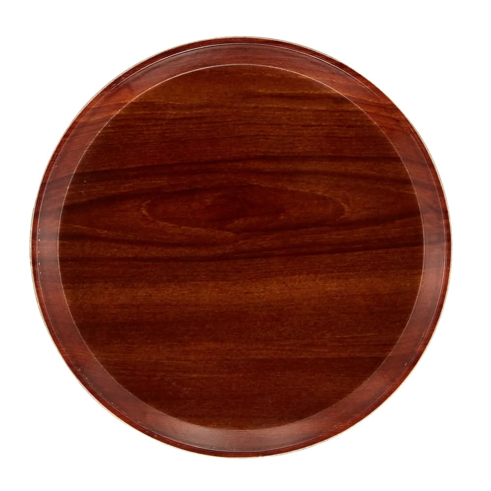 144-1550308 16" Round Serving Camtray - Low-Profile, Fiberglass, Burma Teak