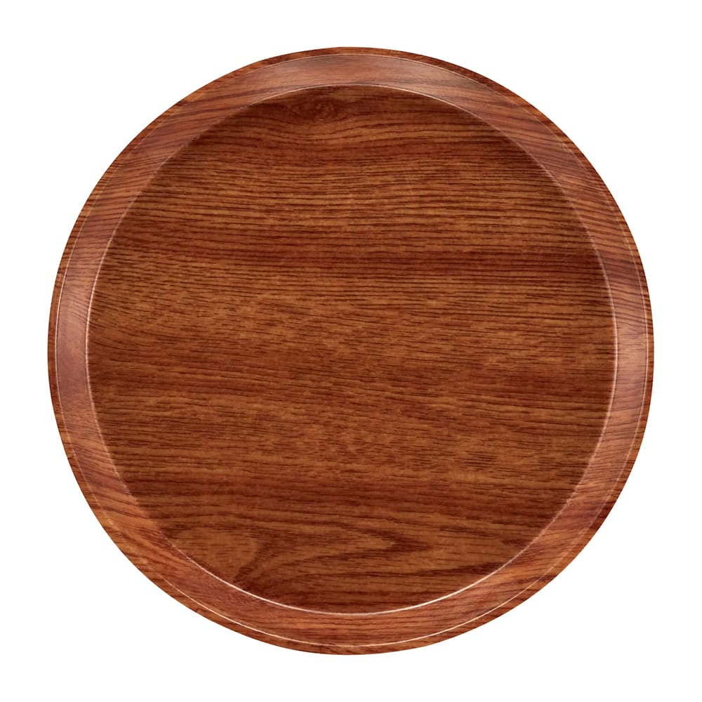144-1550309 16" Round Serving Camtray - Low-Profile, Fiberglass, Java Teak