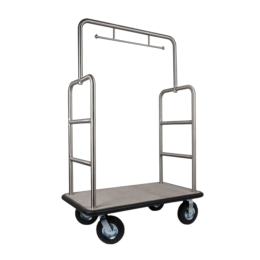 607-TMIDTOWN Luggage Cart w/ Carpeted Deck - 48"L x 27"W x 71"H, Silver