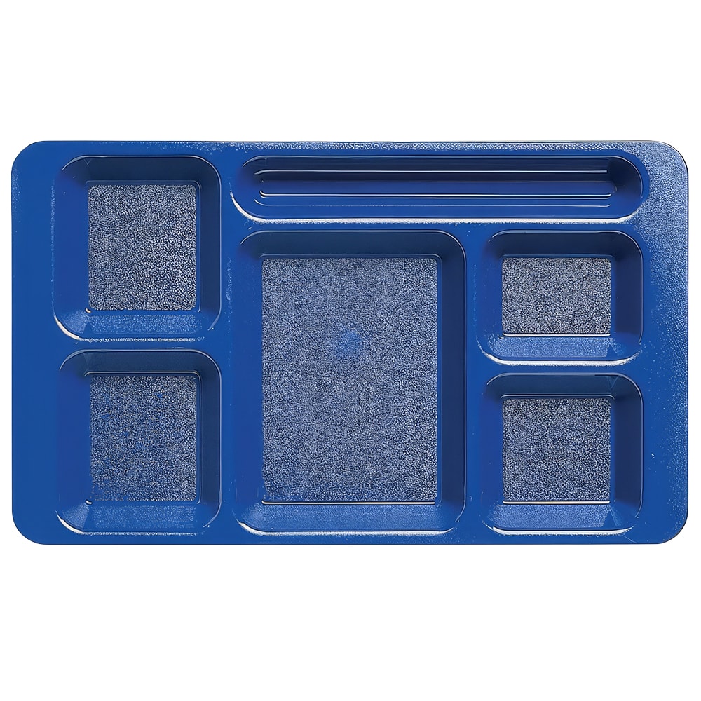 144-1596CW431 Plastic Rectangular Tray w/ 6 Compartments, 9" x 15", Navy Blue