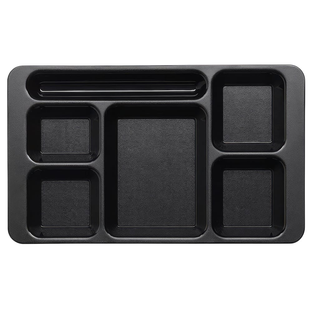 144-915CW110 Plastic Rectangular Tray w/ (6) Compartments, 8 3/4" x 15", Black