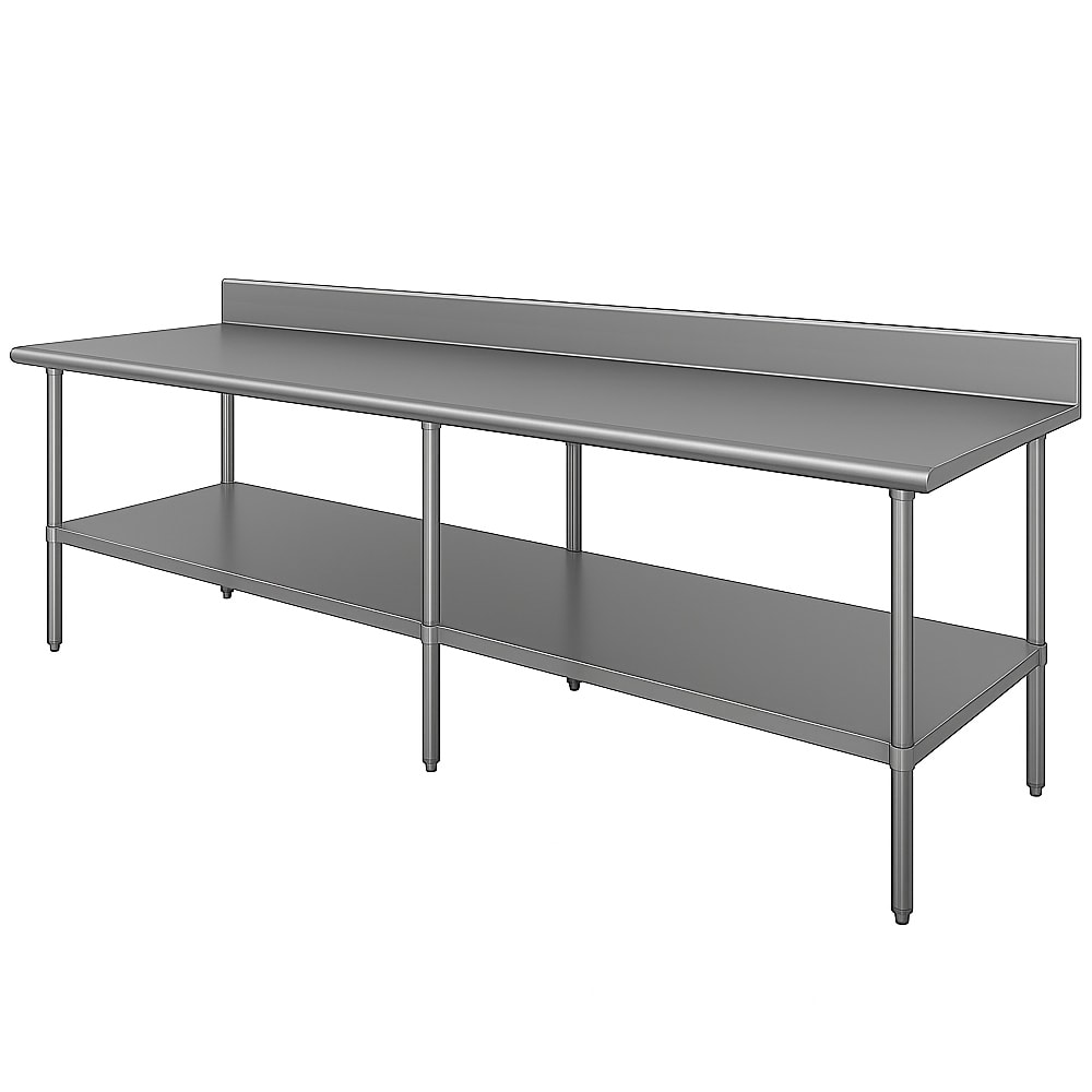 009-KSS3611 132" 14 ga Work Table w/ Undershelf & 304 Series Stainless Top, 5" Back...