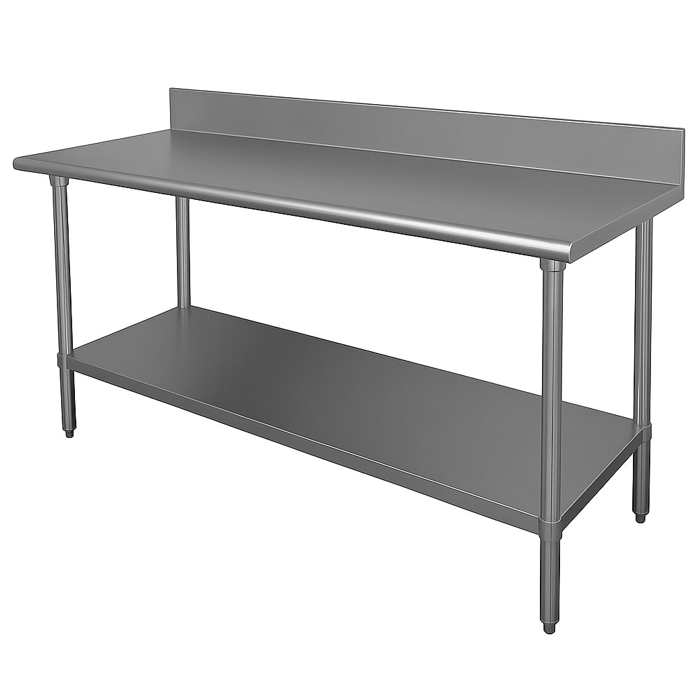 009-KSS367 84" 14 ga Work Table w/ Undershelf & 304 Series Stainless Top, 5" Backsp...