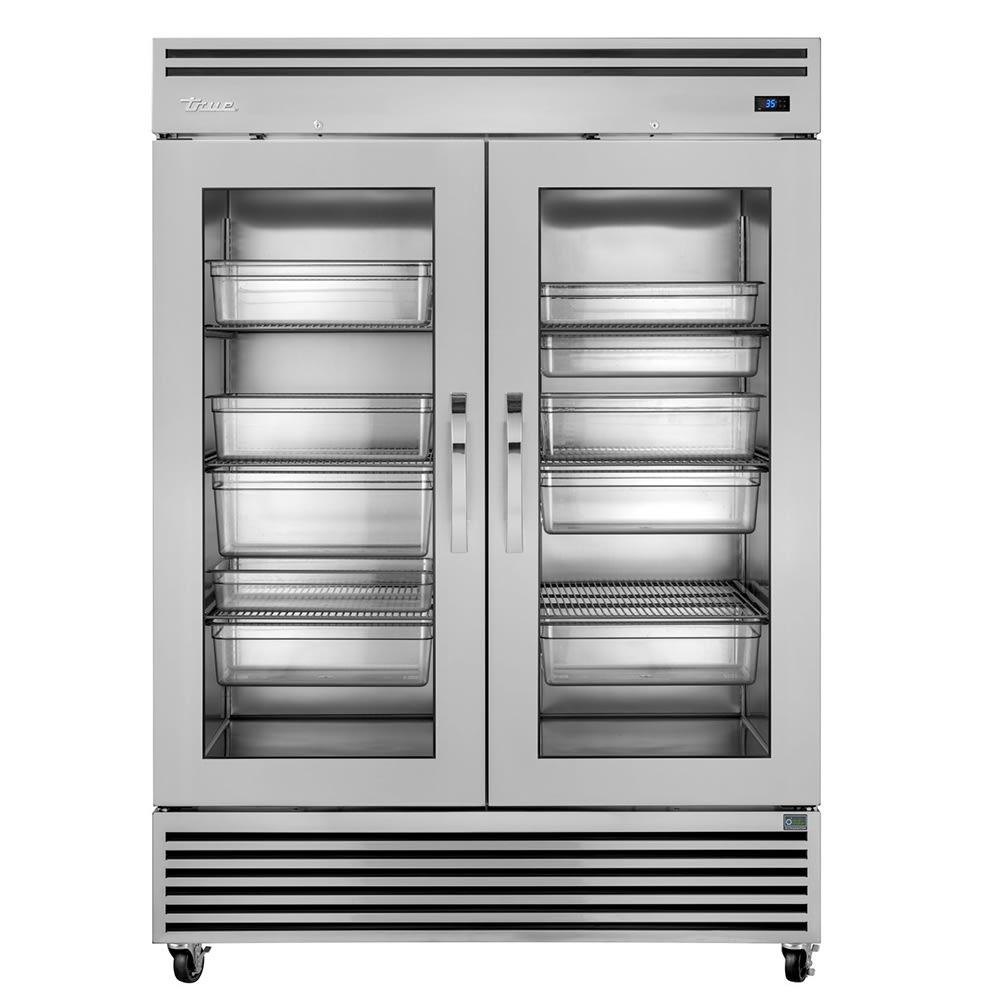 598-TGN2R2G 57 5/8" Two Section Reach In Refrigerator, (2) Glass Doors, Dual Slides for Full...