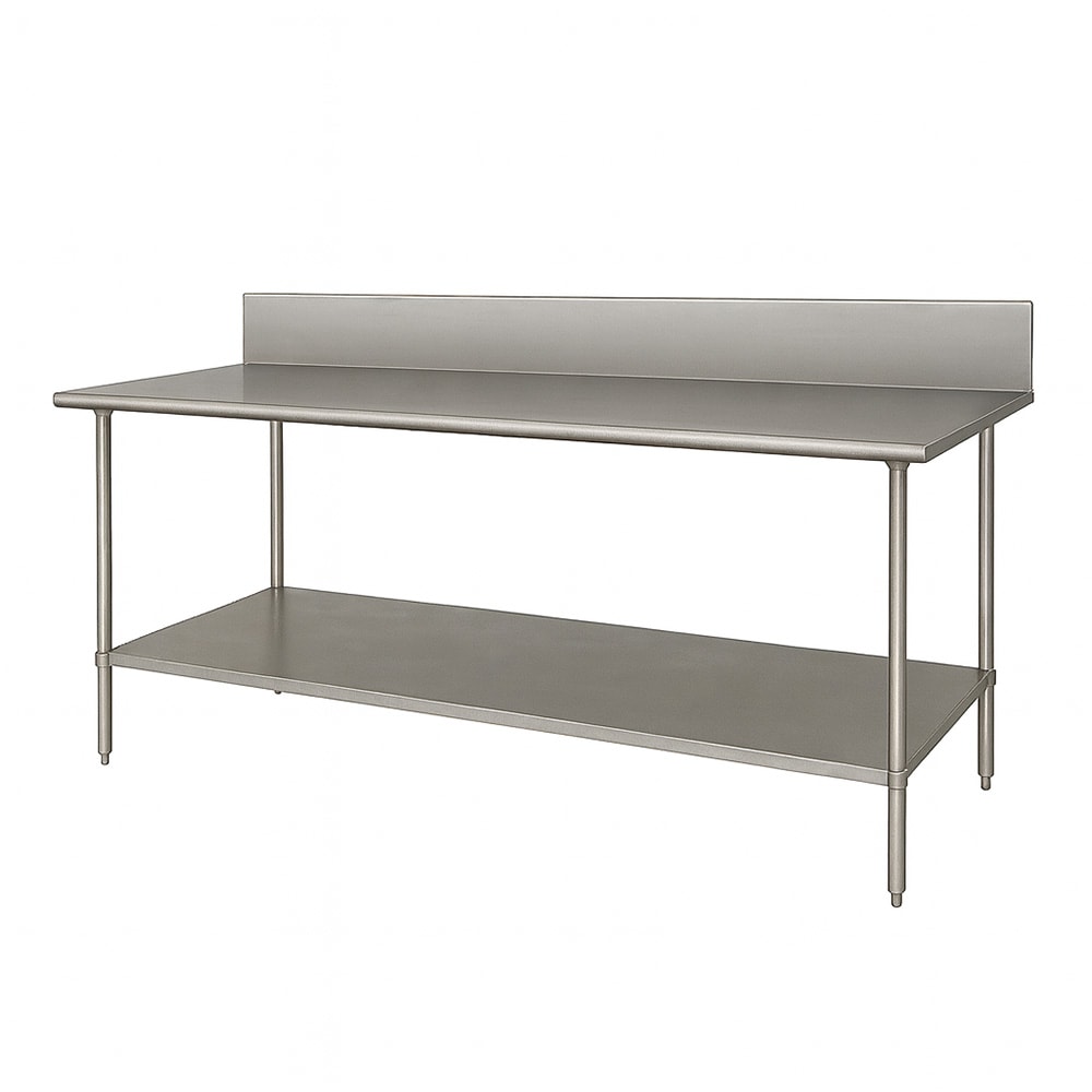 009-VKS247 84" 14 ga Work Table w/ Undershelf & 304 Series Stainless Top, 10" Backs...