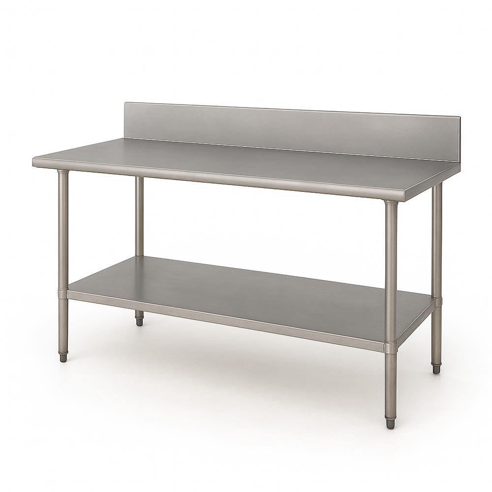 009-VKS304 48" 14 ga Work Table w/ Undershelf & 304 Series Stainless Top, 10" Backs...