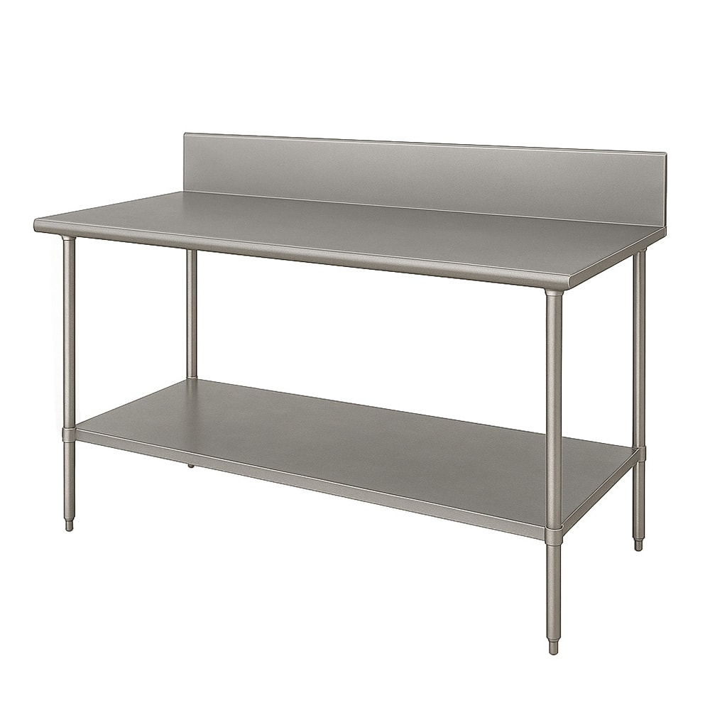 009-VKG245 60" 14 ga Work Table w/ Undershelf & 304 Series Stainless Top, 10" Backs...