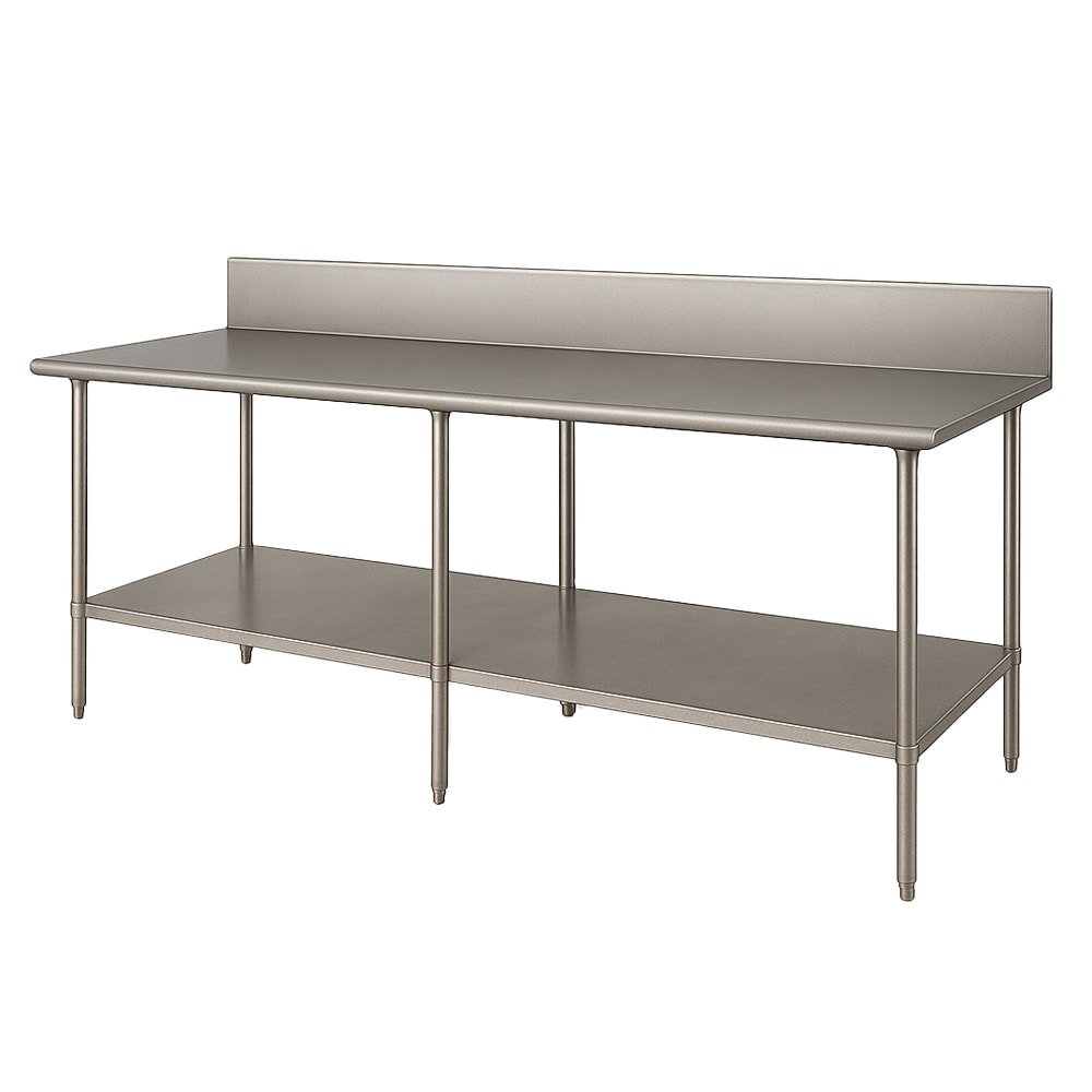 009-VKG3010 120" 14 ga Work Table w/ Undershelf & 304 Series Stainless Top, 10" Bac...