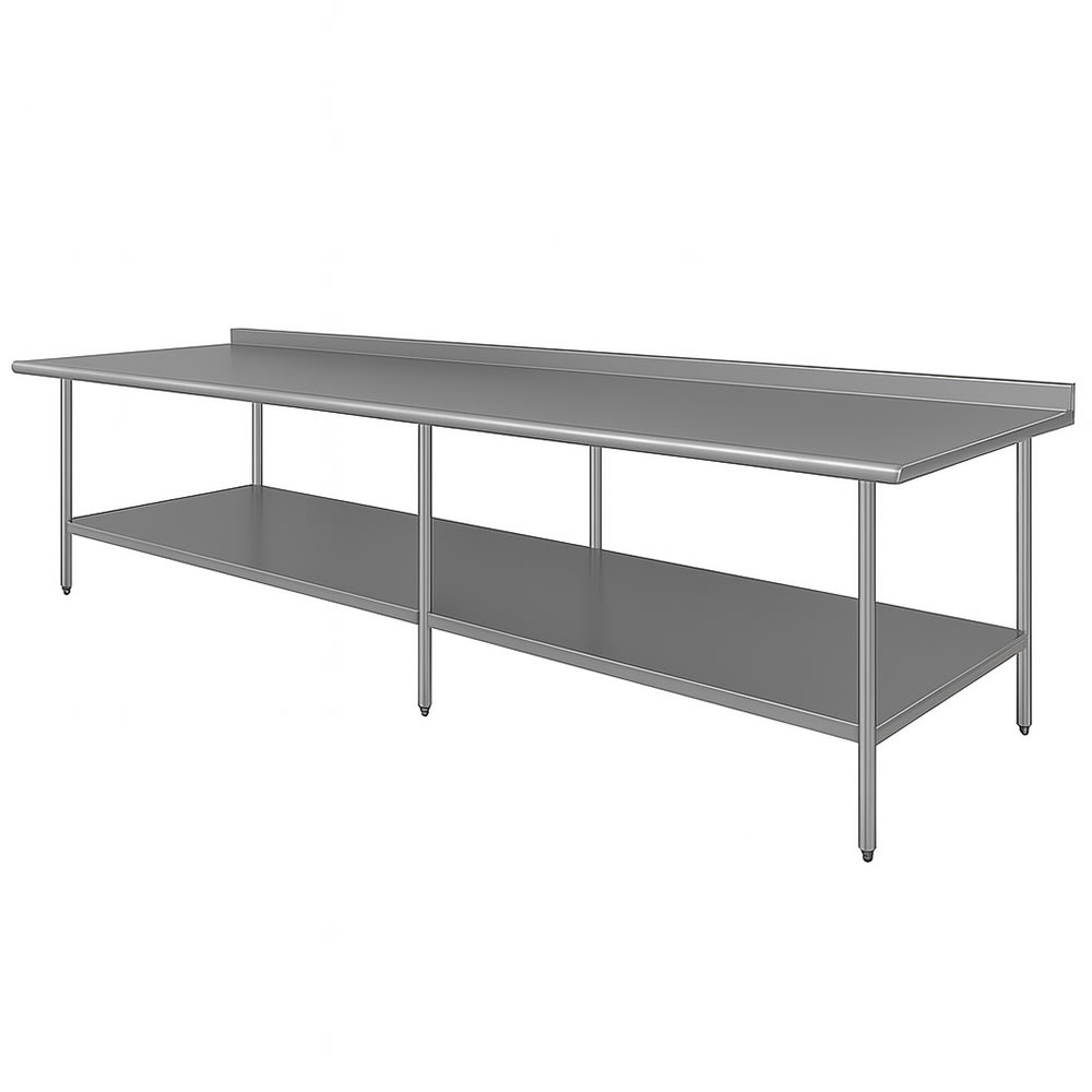 009-FMS3012 144" 16 ga Work Table w/ Undershelf & 304 Series Stainless Top, 1 1/2"...