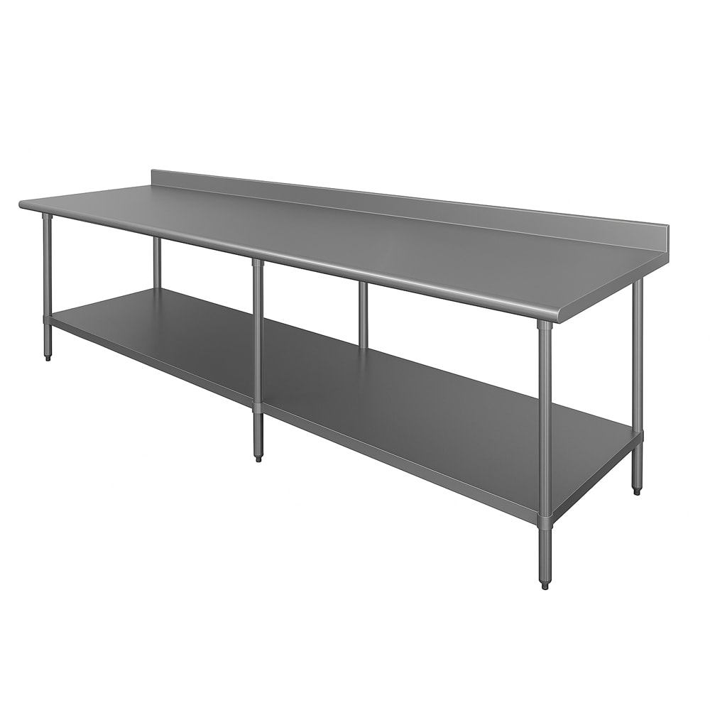 009-FMS309 108" 16 ga Work Table w/ Undershelf & 304 Series Stainless Top, 1 1/2" B...