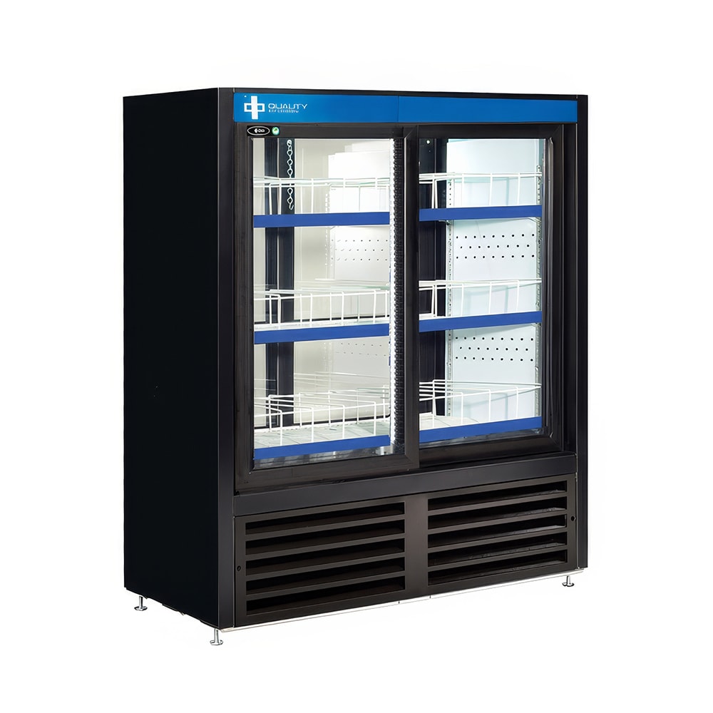 576-CD4148CPTHCBLK 48" Two Section Pass Thru Glass Door Merchandiser - (2) Sliding Doors, Bl...