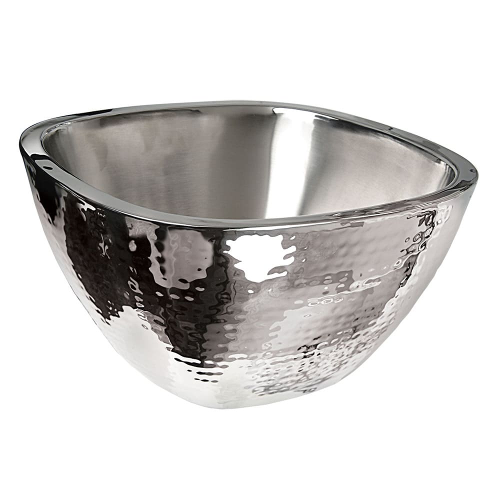 969-9329 4 qt Square Salad Bowl - Hammered Stainless Steel