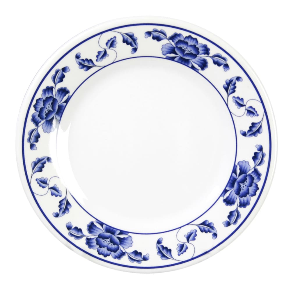 438-1012TB 11 3/4" Round Lotus Plate - Melamine, White/Blue