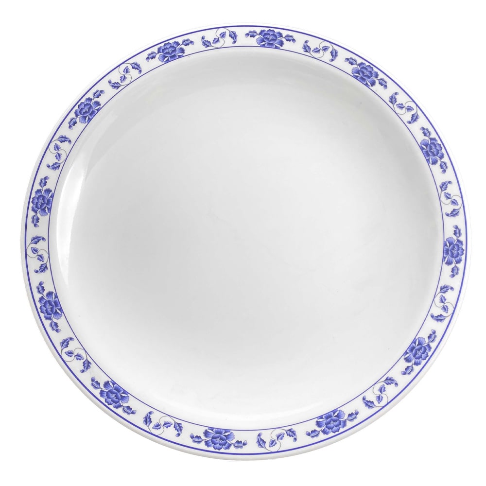 438-1015TB 14 3/8" Round Lotus Plate - Melamine, White/Blue