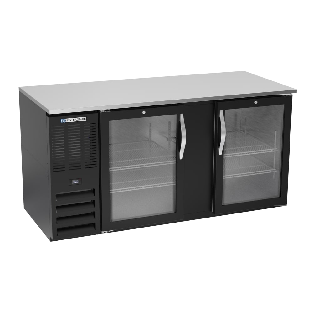 118-BB68HC1FGB 69" Bar Refrigerator - 2 Swinging Glass Doors, Black, 115v
