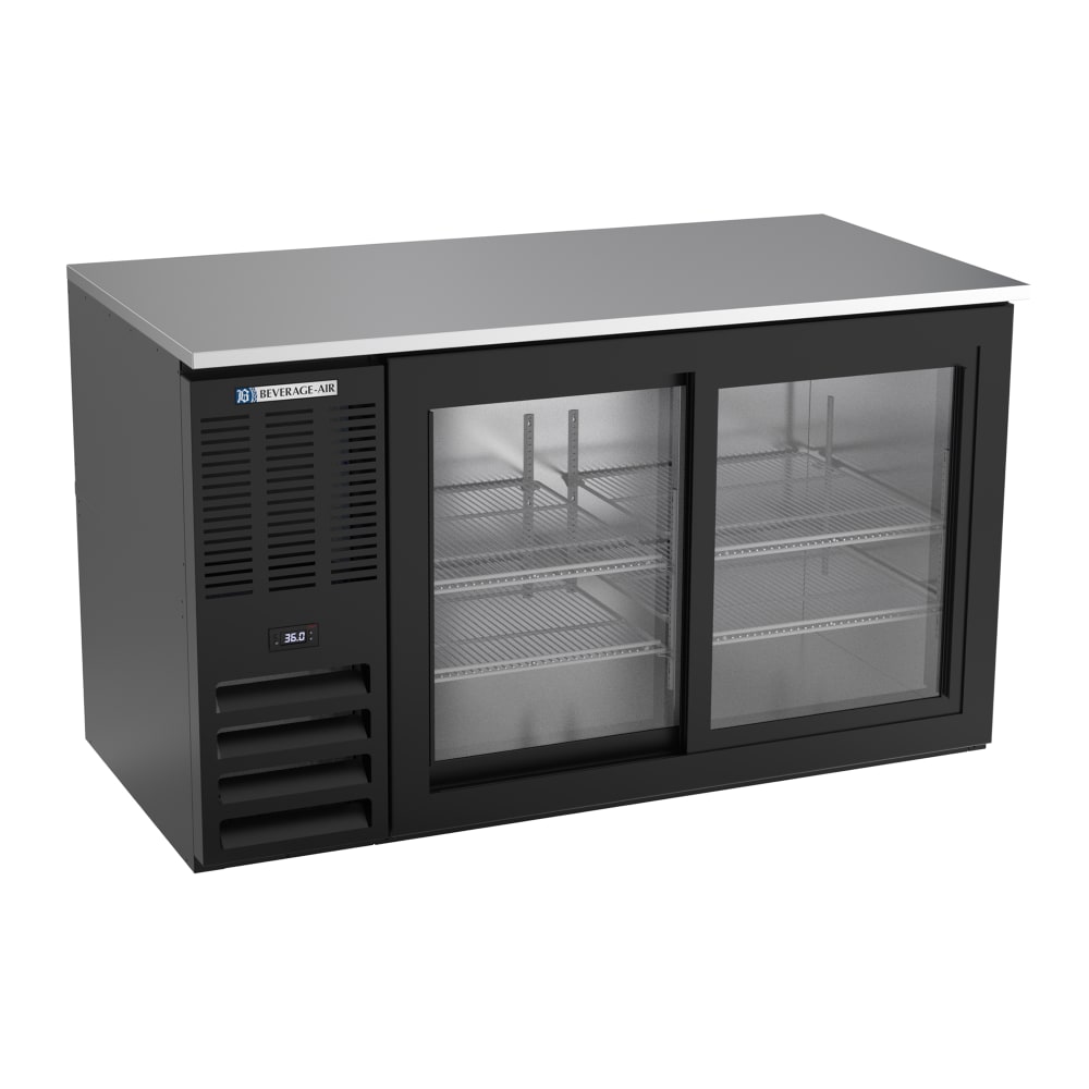 118-BB58HC1GSB 59" Bar Refrigerator - 2 Sliding Glass Doors, Black, 115v