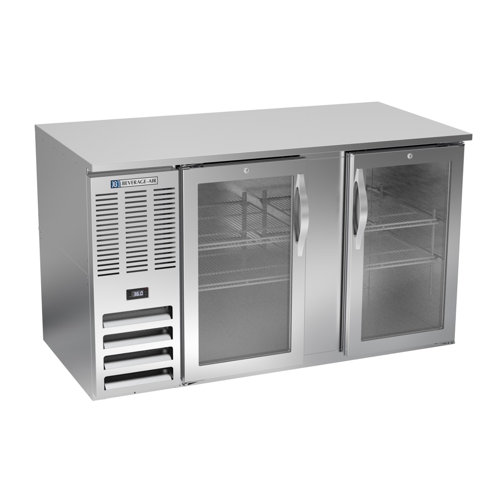 118-BB58HC1GS 59" Bar Refrigerator - 2 Swinging Glass Doors, Stainless, 115v