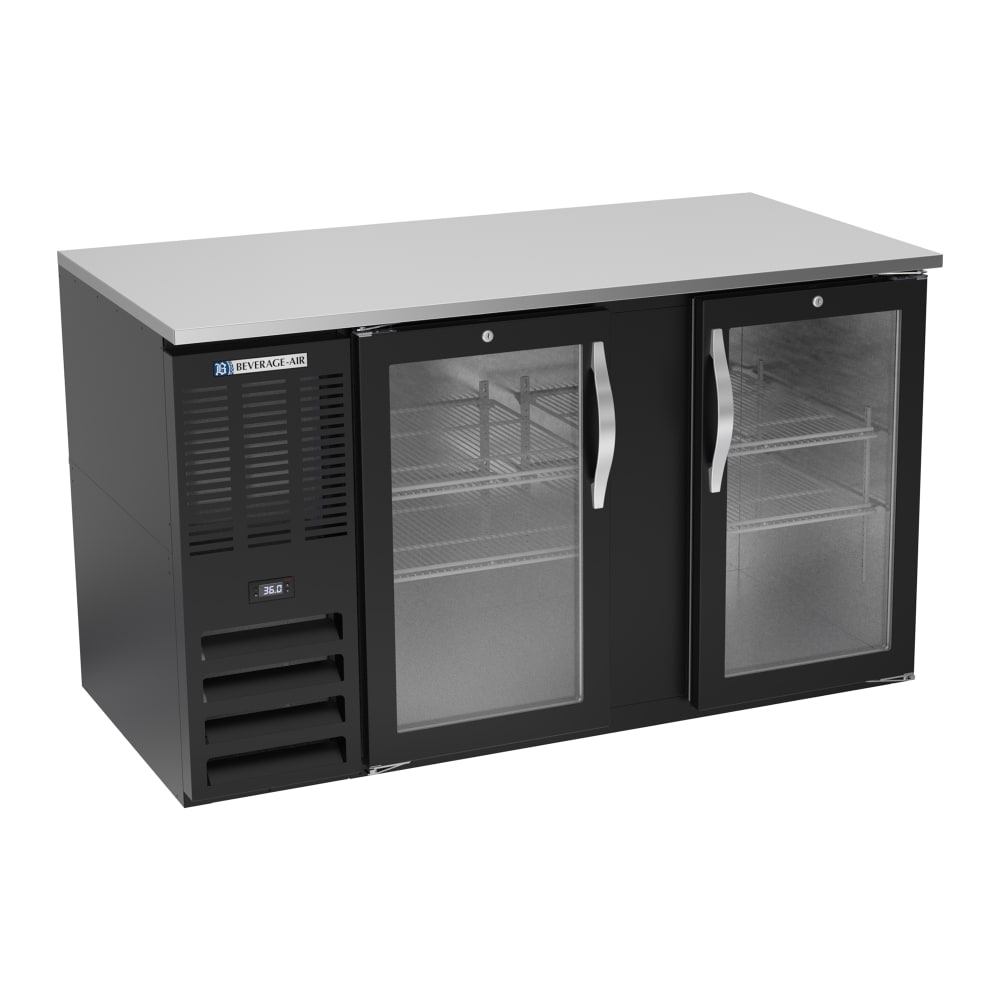 118-BB58HC1GB 59" Bar Refrigerator - 2 Swinging Glass Doors, Black, 115v