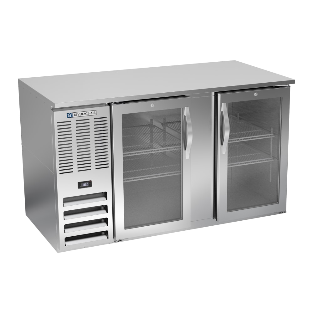 118-BB58HC1FGS 59" Bar Refrigerator - 2 Swinging Glass Doors, Stainless, 115v