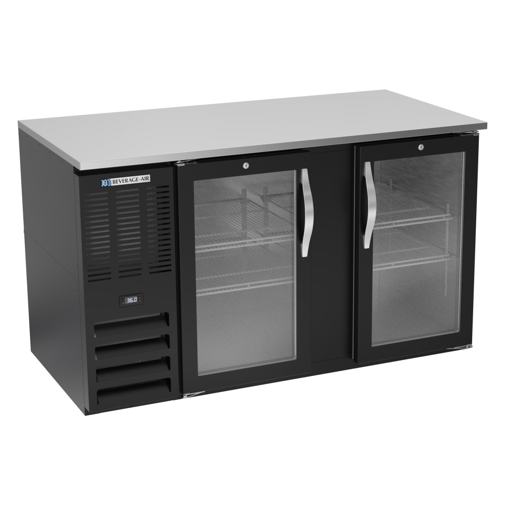 118-BB58HC1FGB 59" Bar Refrigerator - 2 Swinging Glass Doors, Black, 115v