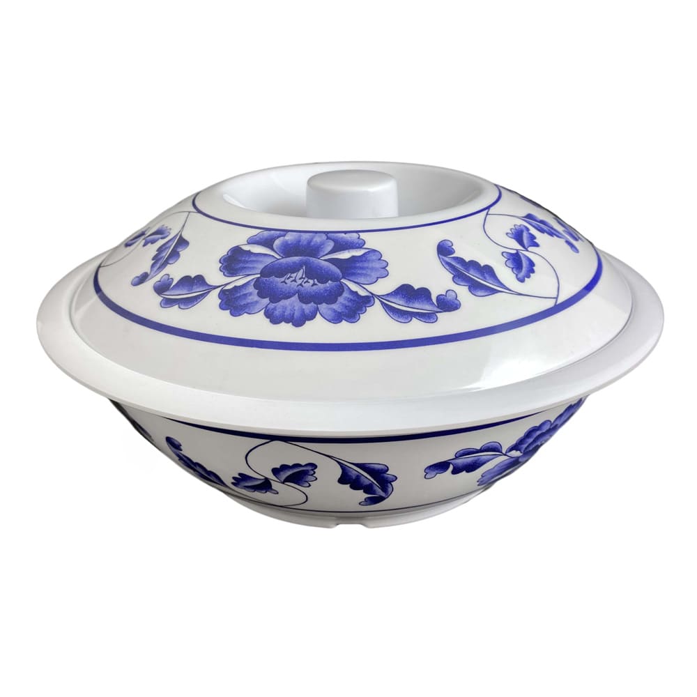 438-8011TB 80 oz Round Melamine Serving Bowl, White/Blue
