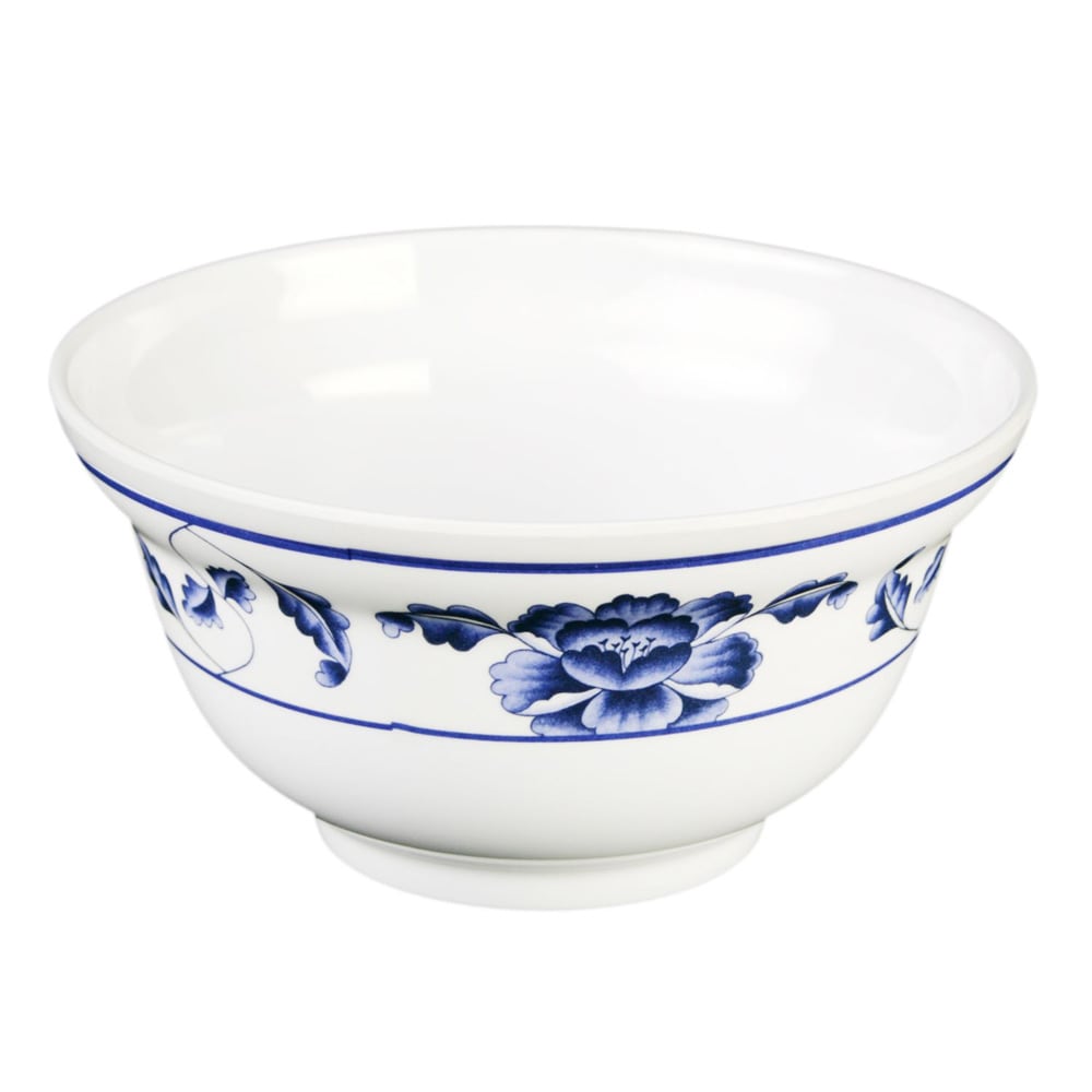 438-3201TB 20 oz Round Lotus Noodle Bowl - Melamine, White/Blue