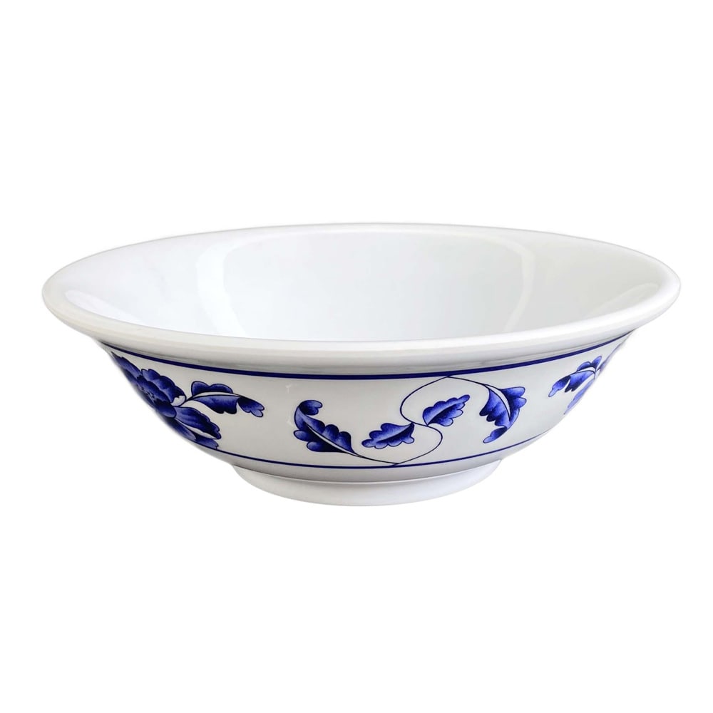 438-5060TB 22 oz Round Lotus Bowl - Melamine, White/Blue