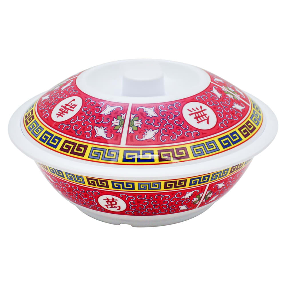 438-8011TR 80 oz Round Melamine Serving Bowl, Red/White
