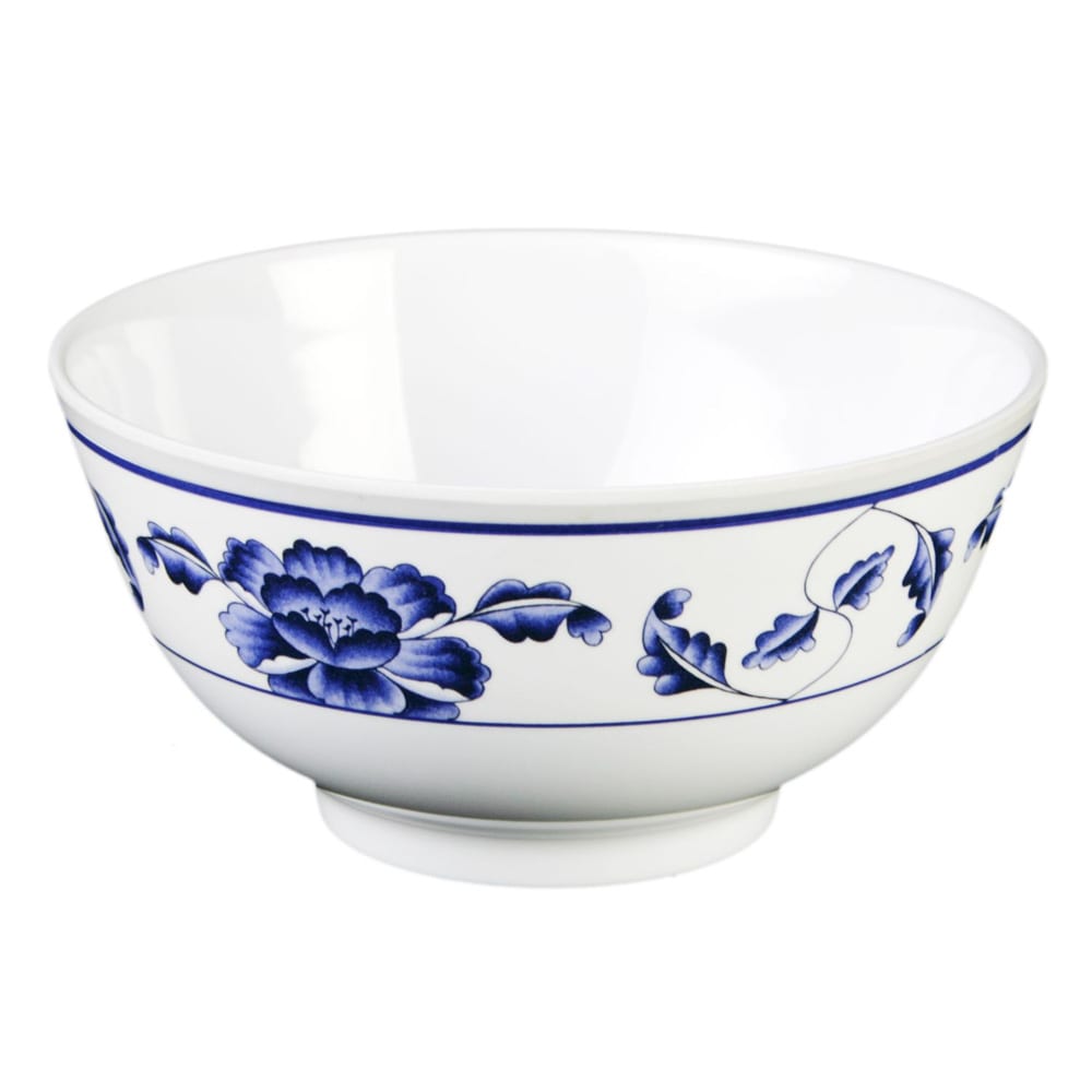 438-5206TB 25 oz Melamine Rice Bowl, White/Blue