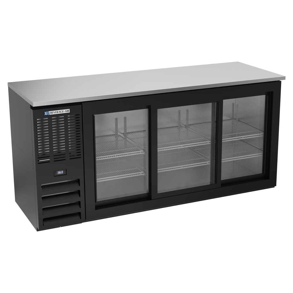 118-BB72HC1FGSB27 72" Bar Refrigerator - 3 Sliding Glass Doors, Black, 115v