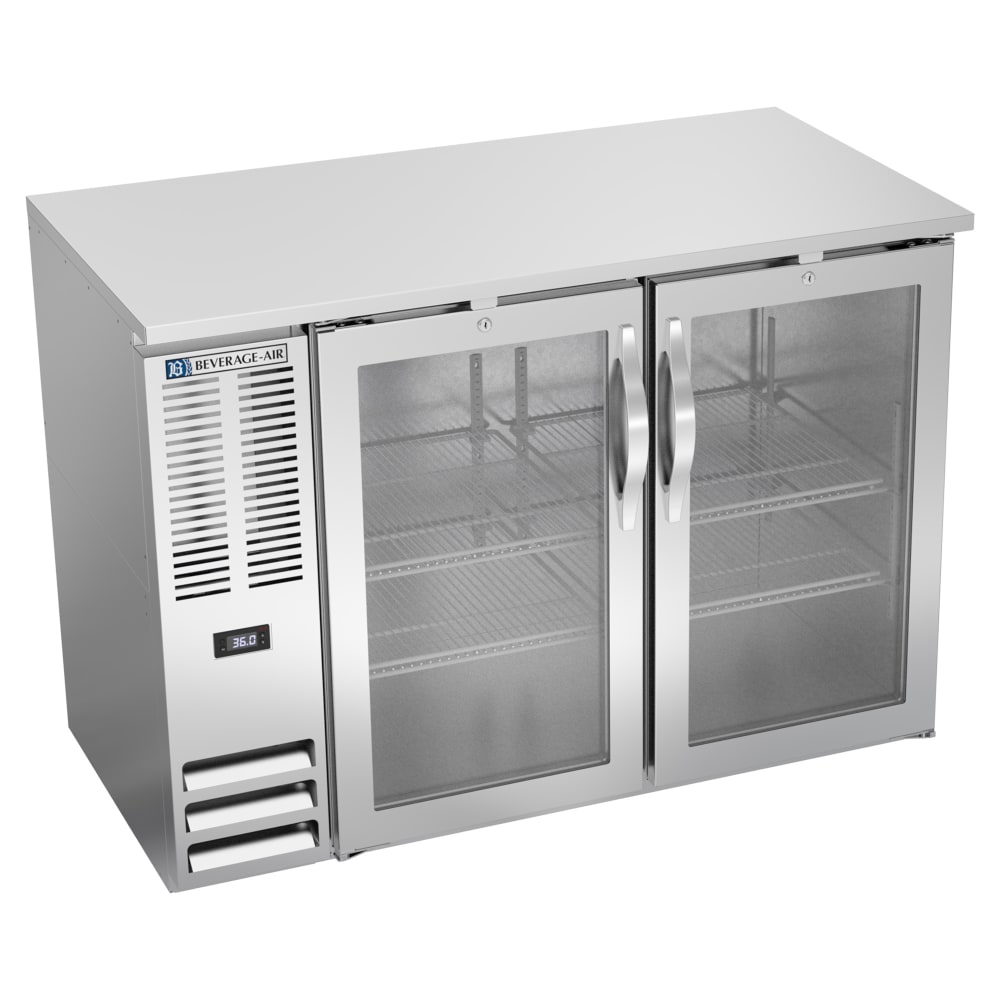 118-BB48HC1GS27 48" Bar Refrigerator - 2 Swinging Glass Doors, Stainless, 115v
