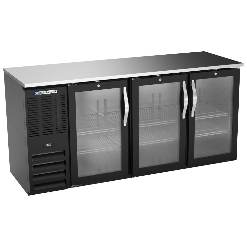 118-BB72HC1FGB27 72" Bar Refrigerator - 3 Swinging Glass Doors, Black, 115v