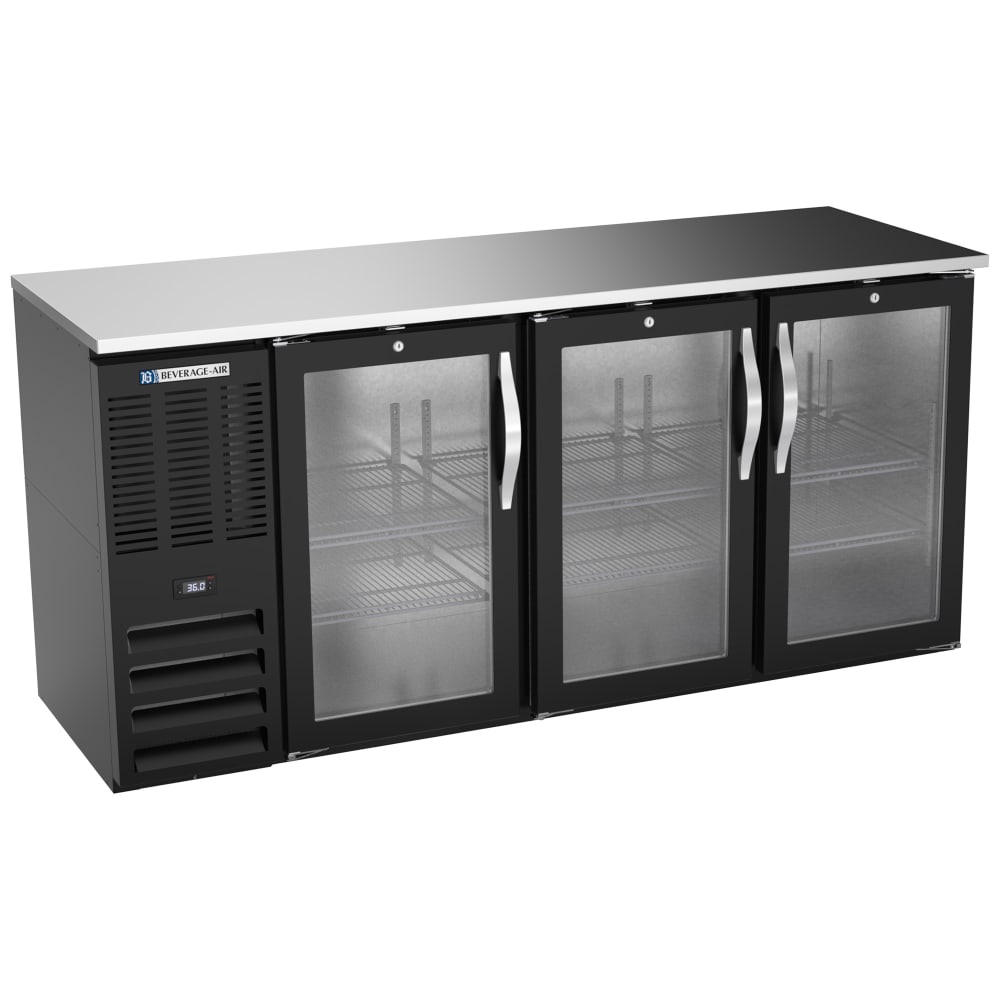 118-BB72HC1GB27 72" Bar Refrigerator - 3 Swinging Glass Doors, Black, 115v