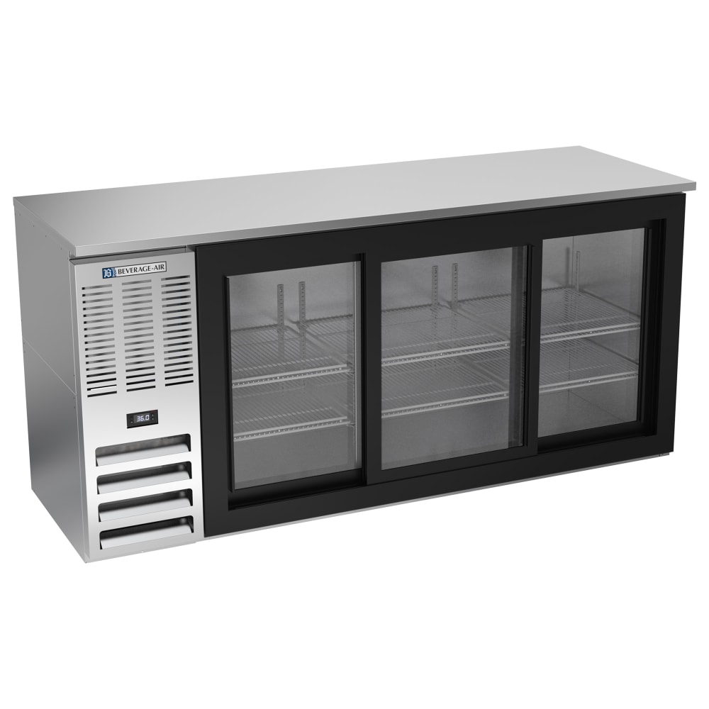 118-BB72HC1FGSS27 72" Bar Refrigerator - 3 Sliding Glass Doors, Stainless, 115v