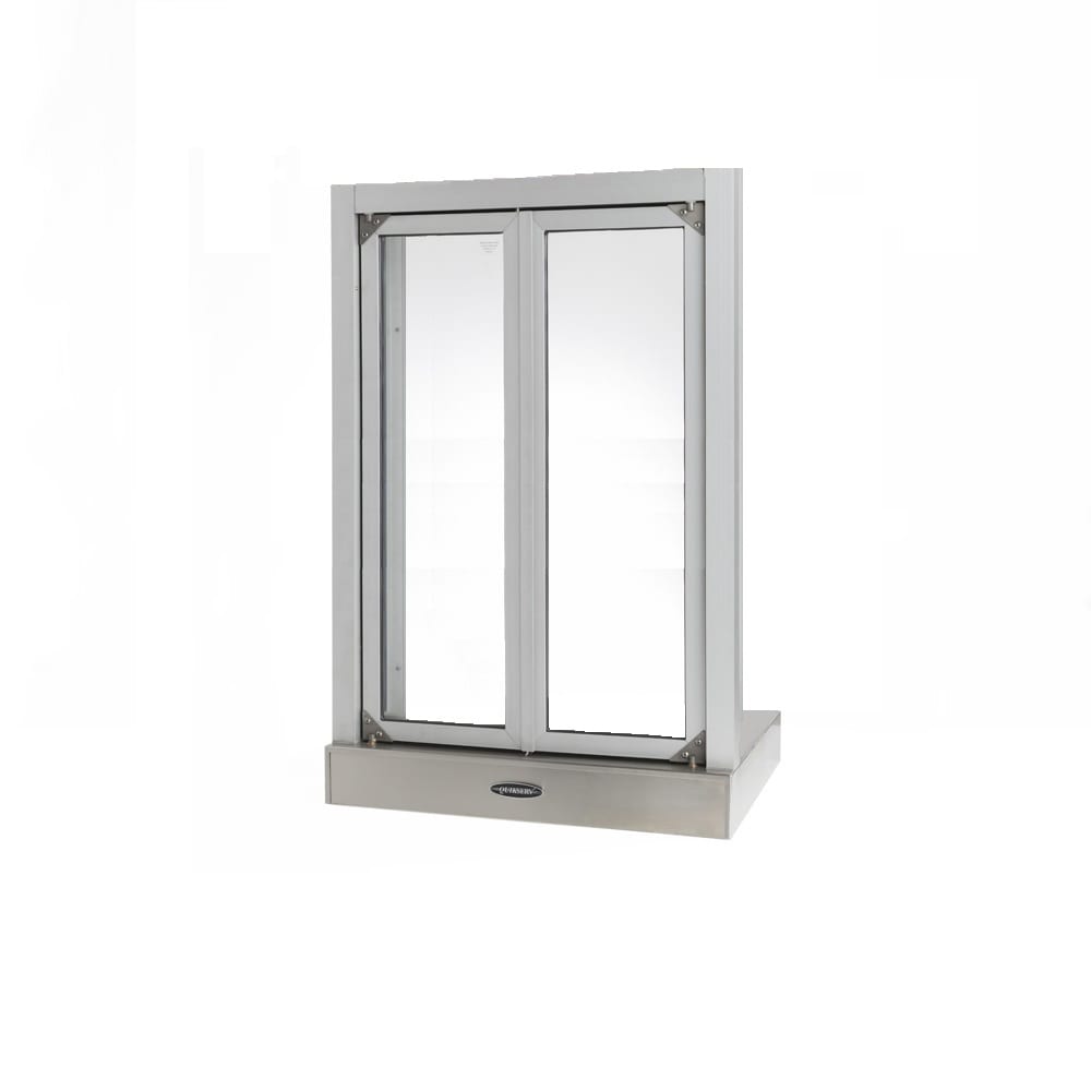 487-FM19002CX 24"W x 38 1/2"H Clear Aluminum Bi-Parting Semi-Automatic Drive-Thru Windo...