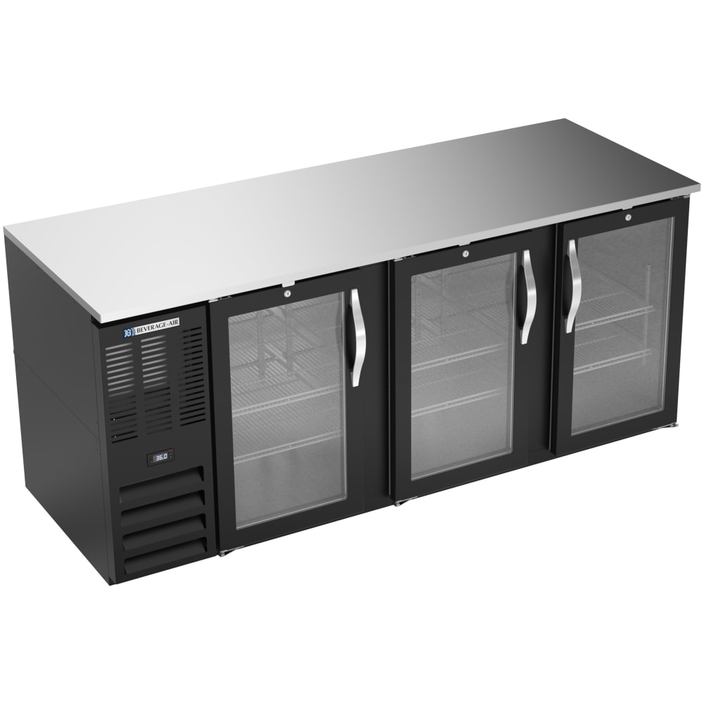 118-BB78HC1GB 79" Bar Refrigerator - 3 Swinging Glass Doors, Black, 115v