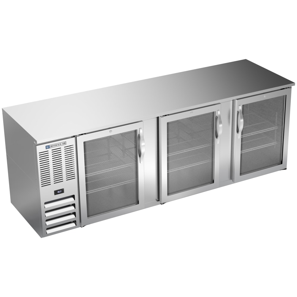 118-BB94HC1FGS 95" Bar Refrigerator - 3 Swinging Glass Doors, Stainless, 115v