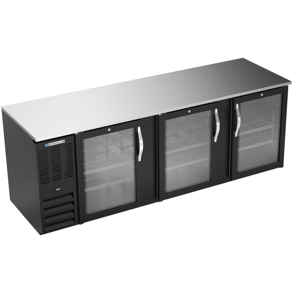 118-BB94HC1GB 95" Bar Refrigerator - 3 Swinging Glass Doors, Black, 115v