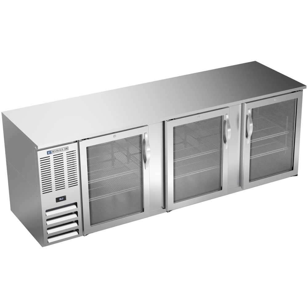 118-BB94HC1GS 95" Bar Refrigerator - 3 Swinging Glass Doors, Stainless, 115v